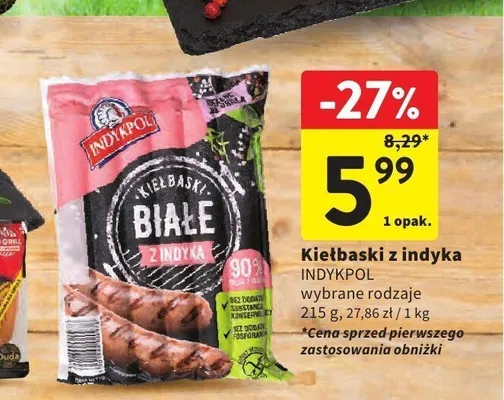 Kiełbaski z indyka Indykpol promocja w Intermarche