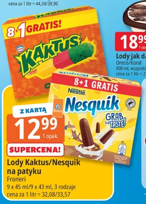 Lody Kaktus/Nesquik na patyku 9-pak 45ml promocja w Leclerc