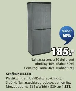 Szafka plastik z filtrem UV (85% z recyklingu), 3 półki, na narzędzia ogrodowe, donice, itp. obuwie, zabawki. Wido 68 x Gł 39 x W 166 cm promocja w Jysk
