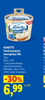 Serek puszysty twarogowy naturalny XXL Almette promocja w Lidl