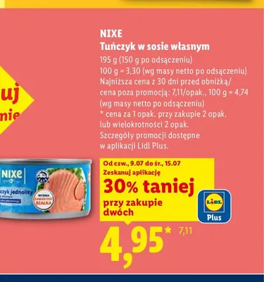 Tuńczyk w sosie własnym Nixe promocja w Lidl