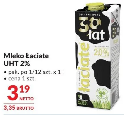 Mleko łaciate UHT 2% promocja w Makro