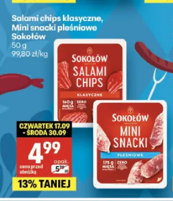 Salami chips klasyczne Sokołów promocja w Delikatesy Centrum