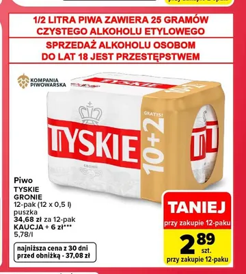 Piwo Tyskie Gronie 12-pak 500 ml promocja w Carrefour