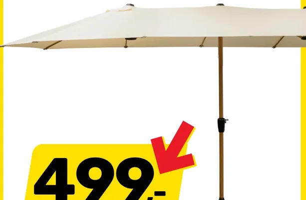 Parasol potrójny 2,64x4,46m otwierany na korbkę noga malowana imitacja drewna promocja w Bricomarche