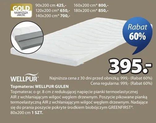 Topmaterac WELLPUR GULEN promocja w Jysk