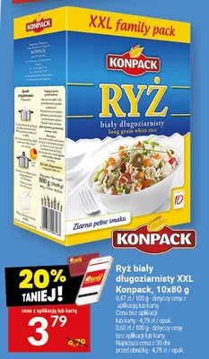 Ryż biały długoziarnisty XXL Konpack, 10x80 g promocja w Twój Market