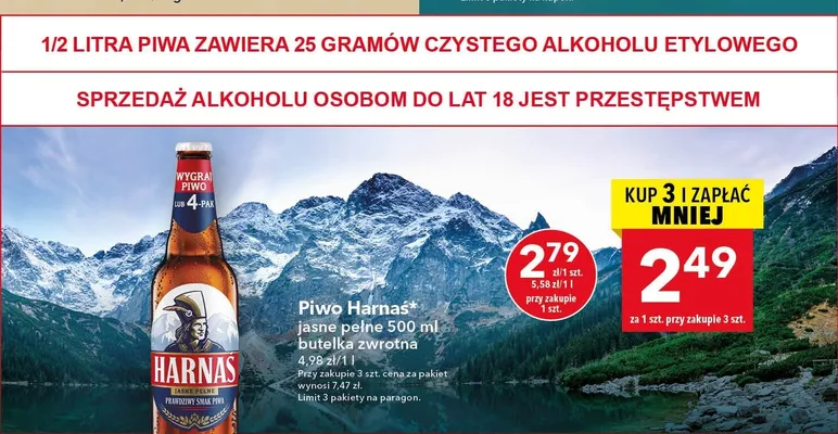 Piwo Harnaś Jasne Pełne promocja w LEWIATAN