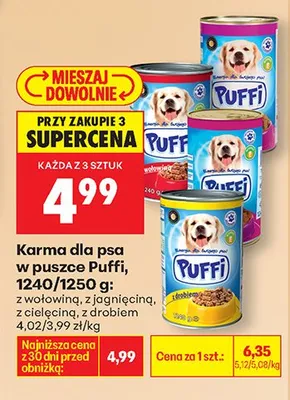 Karma dla psa w puszce Puffi z wołowiną 1240/1250g promocja w Biedronka