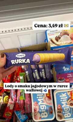 Lody Nordis Rurka o smaku jagodowym w rurce waflowej promocja w Dino