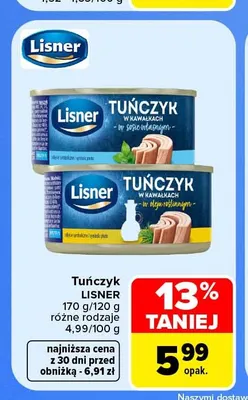 Tuńczyk w kawałkach w oleju roślinnym Lisner promocja w Carrefour