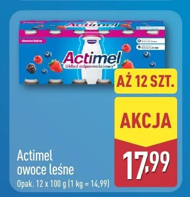 Napój mleczny Actimel owoce leśne promocja w Aldi