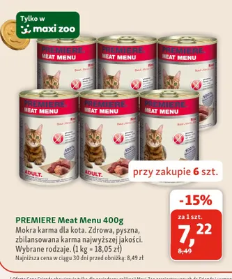 Mokra karma dla kota Meat Menu Premiere promocja w MAXI ZOO