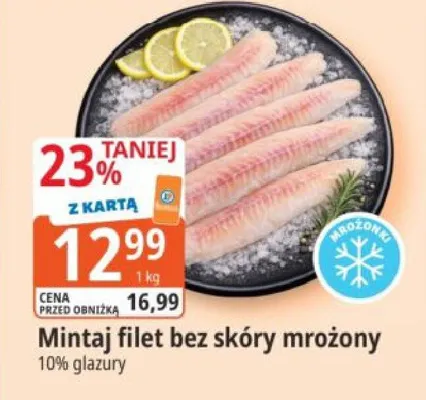 Mintaj filet bez skóry mrożony 10% glazury promocja w Leclerc