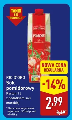 Sok pomidorowy z dodatkiem soli morskiej Rio D'Oro promocja w Aldi