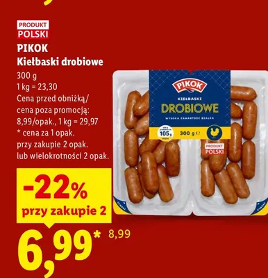 Kiełbaski drobiowe Pikok promocja w Lidl