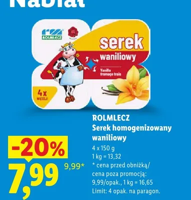 Serek homogenizowany waniliowy 4-pak Rolmlecz promocja w Lidl