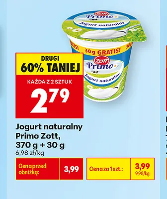 Jogurt naturalny Primo Zott promocja w Biedronka