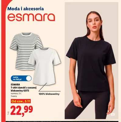 T-shirt damski z czesanej biobawełny GOTS Esmara promocja w Lidl