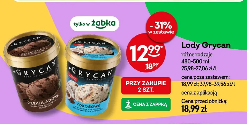 Lody kokosowe z mleczną czekoladą Grycan promocja w Żabka