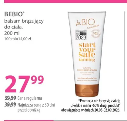 Balsam brązujący do ciała beBIO promocja w Hebe