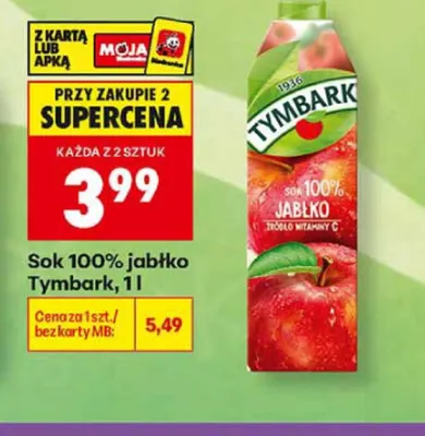 Sok 100% jabłko Tymbark promocja w Biedronka