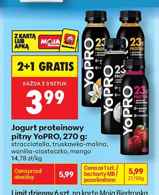 Jogurt proteinowy pitny YoPRO o smaku mango promocja w Biedronka
