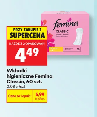 Wkładki higieniczne Femina Classic promocja w Biedronka