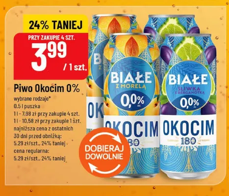 Piwo bezalkoholowe Okocim 0% Białe ze śliwką i bergamotką promocja w POLOmarket