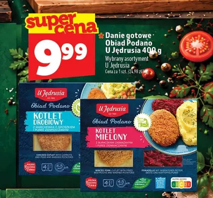 Danie gotowe Obiad Podano U Jędrusia kotlet mielony z buraczkami zasmażanymi i puree ziemniaczanym promocja w TOPAZ