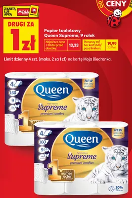 Papier toaletowy Queen Supreme 9-pak promocja w Biedronka