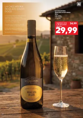 Wino białe słodkie La Cacciatora Moscato d'Asti DOCG promocja w Kaufland