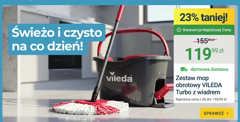 Zestaw mop obrotowy VILEDA Turbo z wiadrem promocja w ERLI