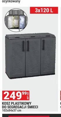 Kosz plastikowy do segregacji śmieci 3x120l 102x84x37cm promocja w Merkury Market