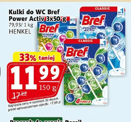 Kulki do WC Bref Power Activ Ocean 3-pak 50 g promocja w Prim Market