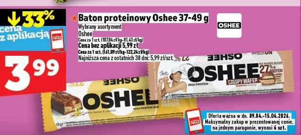 Baton proteinowy Oshee 37-49g promocja w TOPAZ
