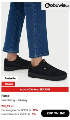 Sneakersy czarne Puma promocja w eobuwie.pl