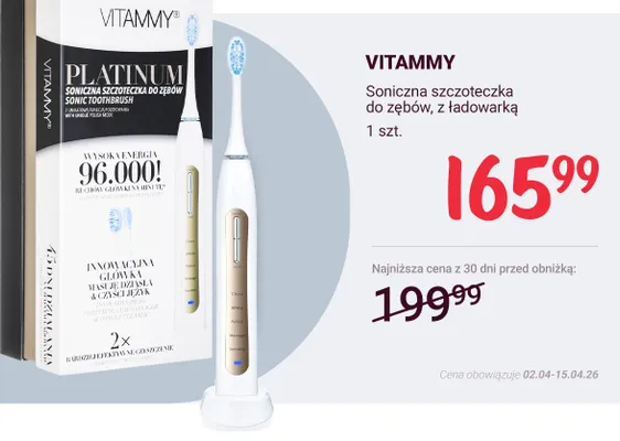Soniczna szczoteczka do zębów, z ładowarką Vitammy promocja w Rossmann