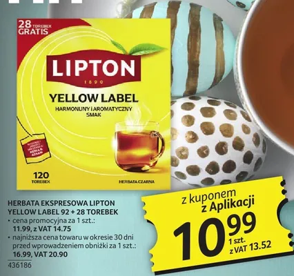 Herbata ekspresowa Lipton Yellow Label 92 + 28 torebek promocja w Selgros