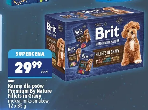 Karma dla psów Premium By Nature Fillets in Gravy mokra miks smaków BRIT 12-pak 85g promocja w Biedronka Home