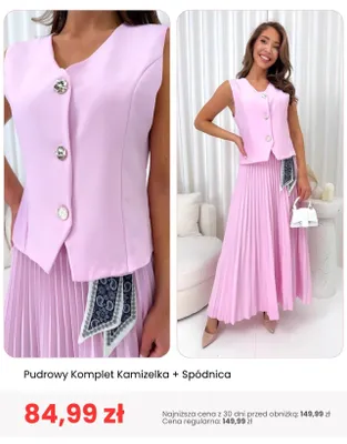 Pudrowy komplet damski kamizelka + spódnica ModnaKiecka.pl promocja w Modna Kiecka