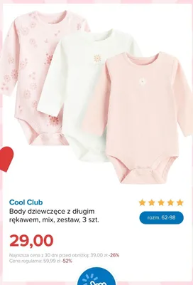 Body dziewczęce z długim rękawem Cool Club 3-pak promocja w Smyk