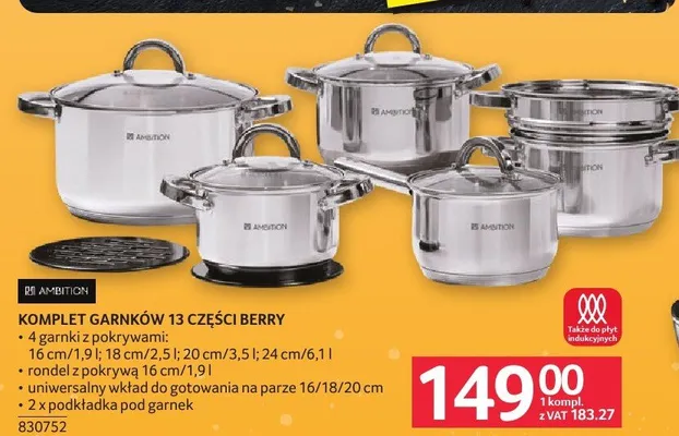 Komplet garnków Ambition Berry 13 części promocja w Selgros