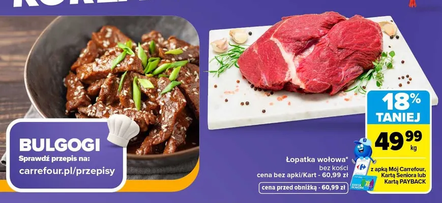 Łopatka wołowa bez kości promocja w Carrefour