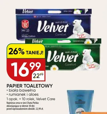 Papier toaletowy Velvet biała bawełna promocja w Chata Polska