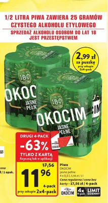 Piwo Okocim Jasne Pełne 4-pak promocja w Intermarche