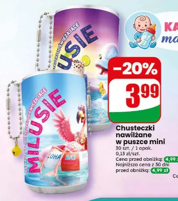 Chusteczki nawilżane w puszce mini Milusie promocja w Dino
