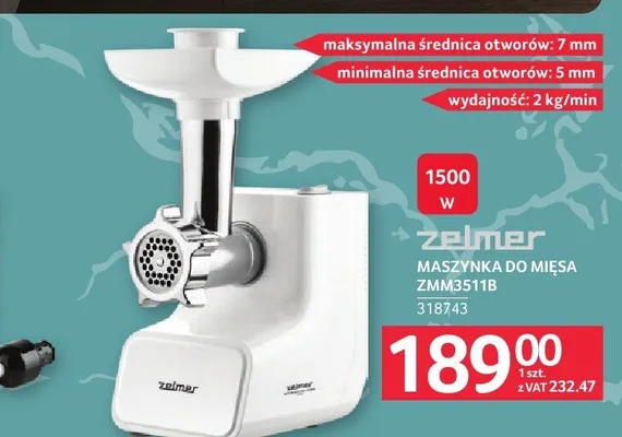 Maszynka do mięsa Zelmer ZMM3511B promocja w Selgros