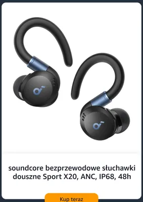 Słuchawki bezprzewodowe douszne Soundcore Sport X20 promocja w Amazon