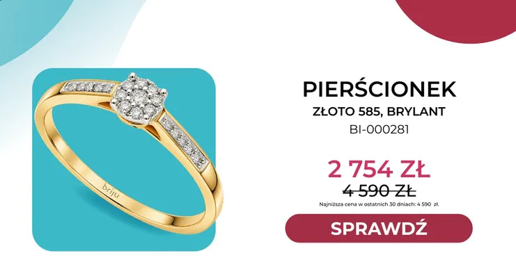 Pierścionek złoto 585 brylant Briju promocja w Briju